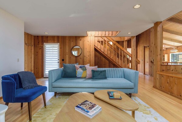 Living area with cozy seating and Smart TV