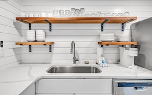 Ample open shelf storage puts everything at your fingertips.