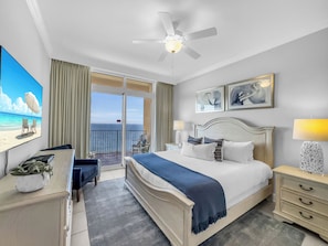 Enjoy your king size bed in the master bedroom with water views and balcony access.