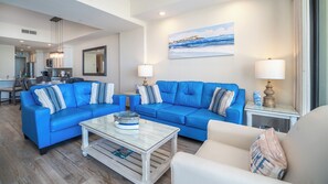 twin sofas and easy chair