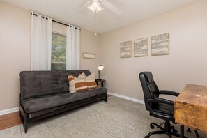 Bedroom 3 w/Futon, dedicated workspace & smart TV