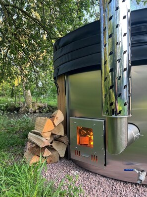 Wood fired hot tub