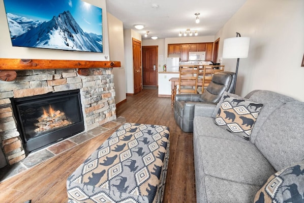 Gas fireplace and large-screen TV