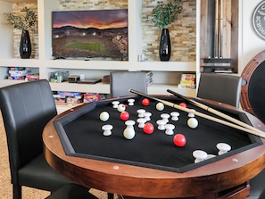 The table converts into a bumper pool table too.
