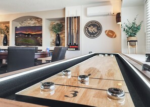 The full length shuffleboard comes with Led lights.