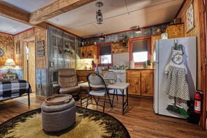 Folding table and chairs provided for guest use