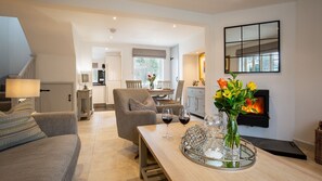 The open plan living area is warm and inviting