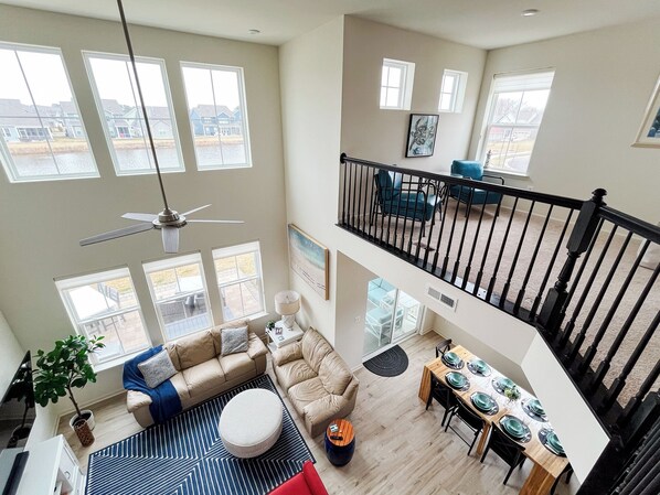 Living room with pond views
