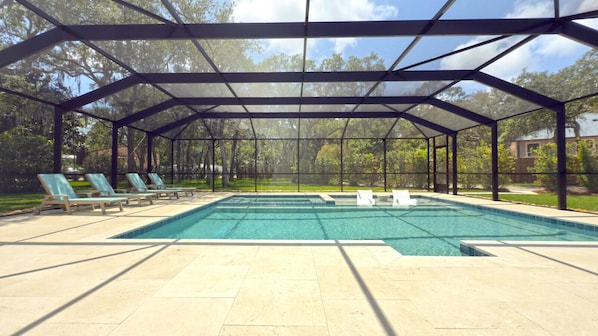 Pool 3ft to 4ft deep with 4ft deep hot tub and tanning ledge!