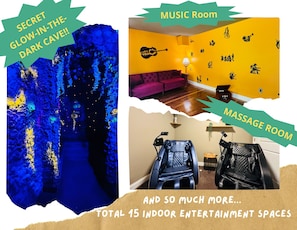 A few other magical spots that will transport you into a truly mesmerizing experience include the glow-in-the-dark cave, a music room filled with beautiful instruments, and a soothing massage room—perfect for unwinding after a long day.