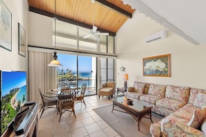 Beautiful vaulted ceilings with a ceiling fan and split a/c to keep your environment comfortable.