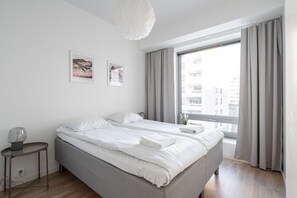 Apartment bedroom. There is two 80cm wide beds that you can separate from each other.