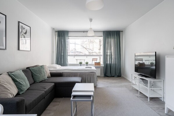 Apartment living room with two double beds and sofa bed