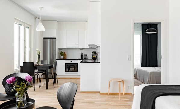 Our "Kanava" apt. is a 54m2 big 1BR apartment with a Private Balcony and your very own Sauna.