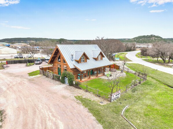 Aerial view of Corner Star Cabin and RV park.