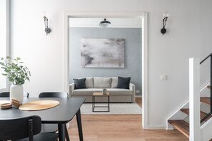 Apartment dining area and living room