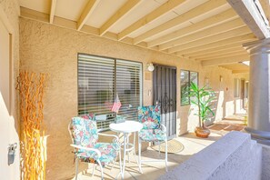 Patio | Bistro Dining | Single-Story Condo