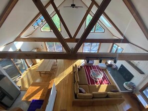 View of the great room from upstairs in the loft.