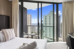 Studio 1 overlooking the ocean and the city