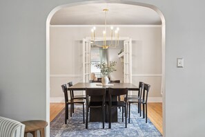 Dining room with 8 person dining table