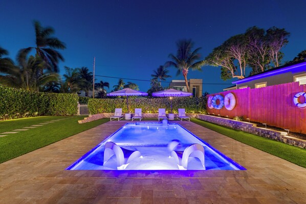 Cool off at Casa Sol on the sundeck with plenty of room for everyone to hang out around the pool.