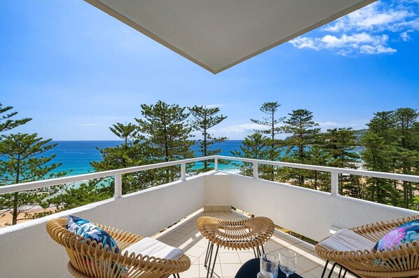 Balcony with stunning beach views