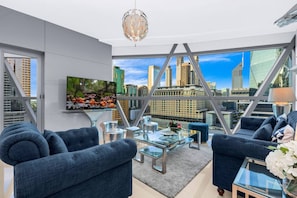 Living Room: Stunning views and chic decor create your ideal urban retreat in Dubai!