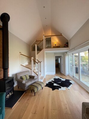 Living area and log burner