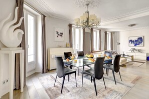The open-plan living and dining area