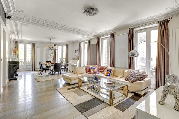 The open-plan living and dining area