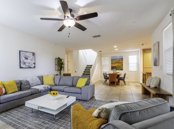 Family Room with 65 inch smart TV and streaming wifi