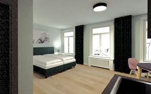 Living room / double bed / dining area / kitchen