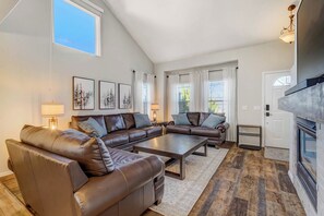 Living room with ample seating and coffee table