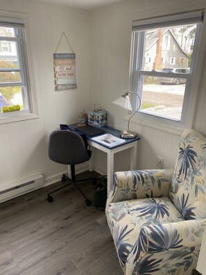 dedicated work space off of living room