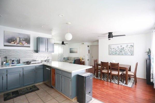 Open kitchen and dining area