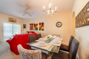 Dining room showing seating for 6 overlooking the living room