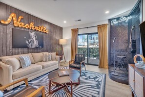 Living room with custom-built stage!
