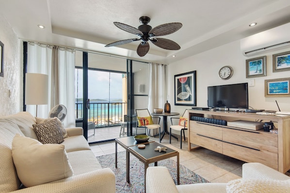 Gorgeously appointed living room with crate/barrel furniture and stunning views!