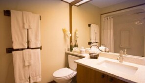 Thoughtfully designed with comfort in mind, this elegant bathroom provides a refreshing space to relax and recharge.