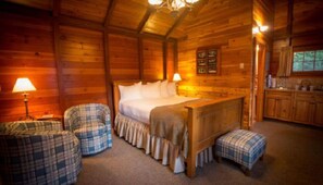 Thoughtfully designed for relaxation, this serene space blends classic cabin charm with modern comfort.