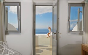 Alluring Santorini Room | Nereid Room | Breathtaking Caldera and Sea Views | Lovely Furnished Balcony | Prime Location | Fira