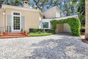 There is plenty of parking for the group with the gravel driveway and portico. 
