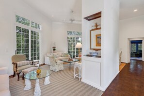 From the foyer, the house opens up into the Great Room (on the left). 