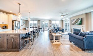 View of the spacious living room and kitchen area
