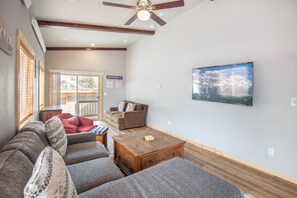 Sofa in the living room pulls out into a queen bed for extra sleeping space.
