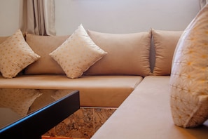Comfortable Lounge salon with Mountain View from Window
