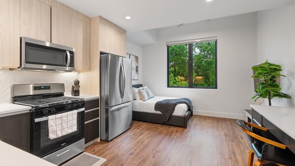 Open-concept living space and kitchen 