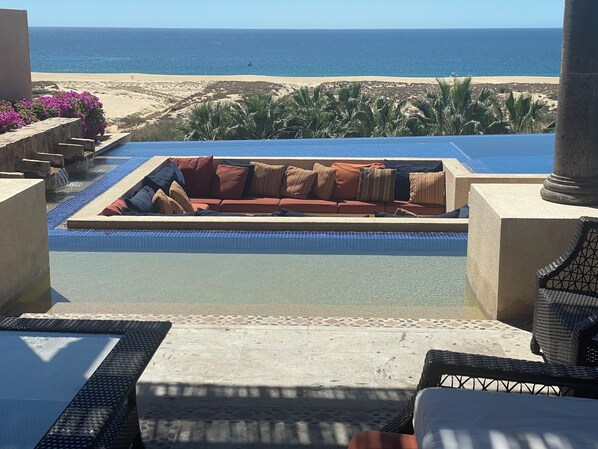 Patio view of Fire Pit and ocean