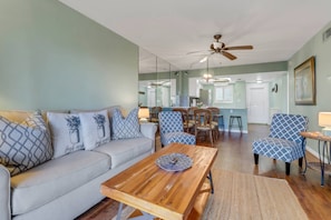 The condo is comfortably appointed in family friendly furnishings.
