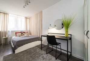 First Bedroom with Queen Bed and Working Desks | Book Now with RENTUJEMY.COM